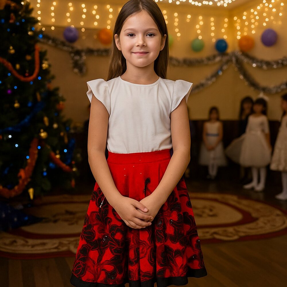 Justice Girls Chiffon Red Black sparkly skirt Size 10